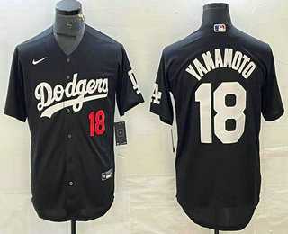 Mens Los Angeles Dodgers #18 Yoshinobu Yamamoto Number Black Stitched Cool Base Nike Jersey->los angeles dodgers->MLB Jersey